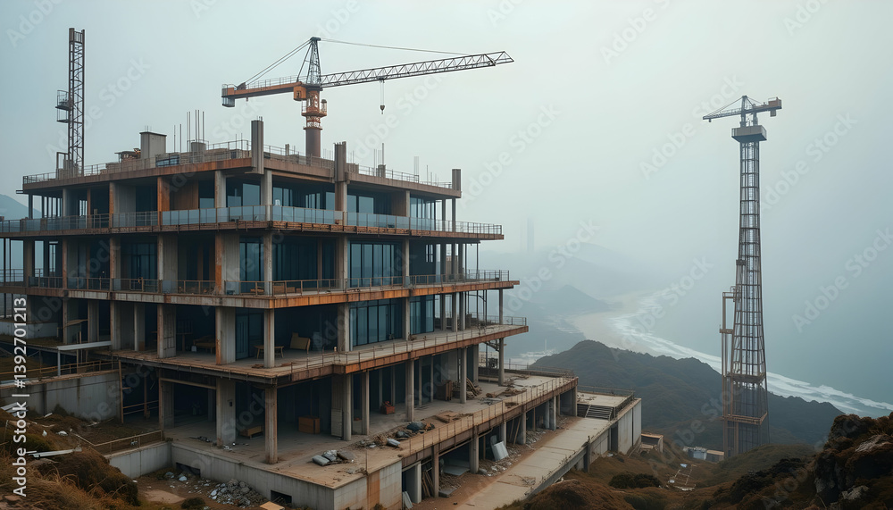 Fototapeta premium Underconstruction multi story building coastal view