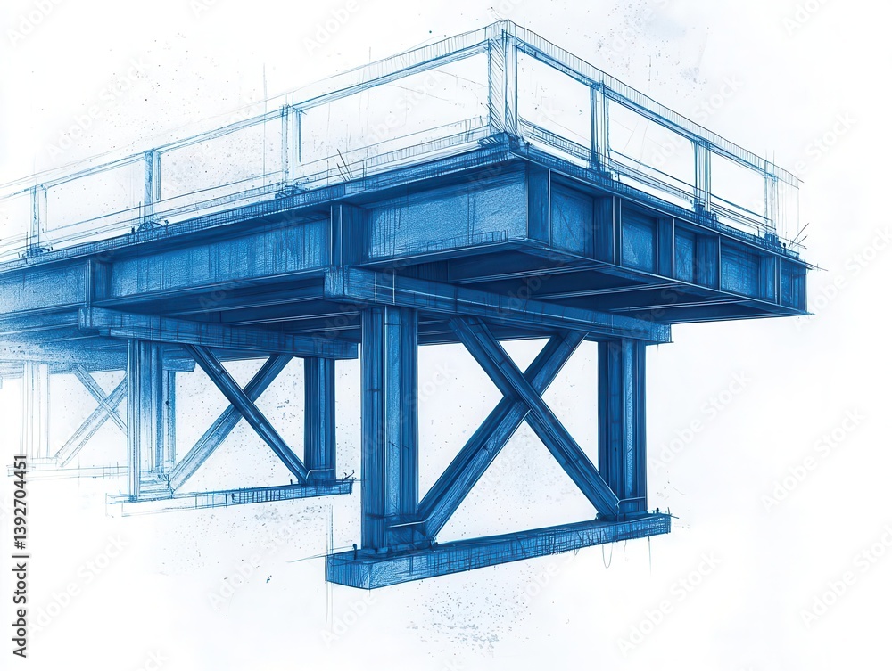 Crosssectional technical drawing of a bridge s deck structure, emphasizing reinforcement and load distribution Crosssectional technical drawing of a bridge s deck structure, emphasizing reinforcement and load distribution
