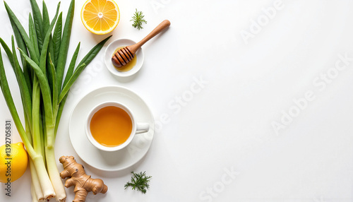 Herbal tea ingredients arranged on a white background  