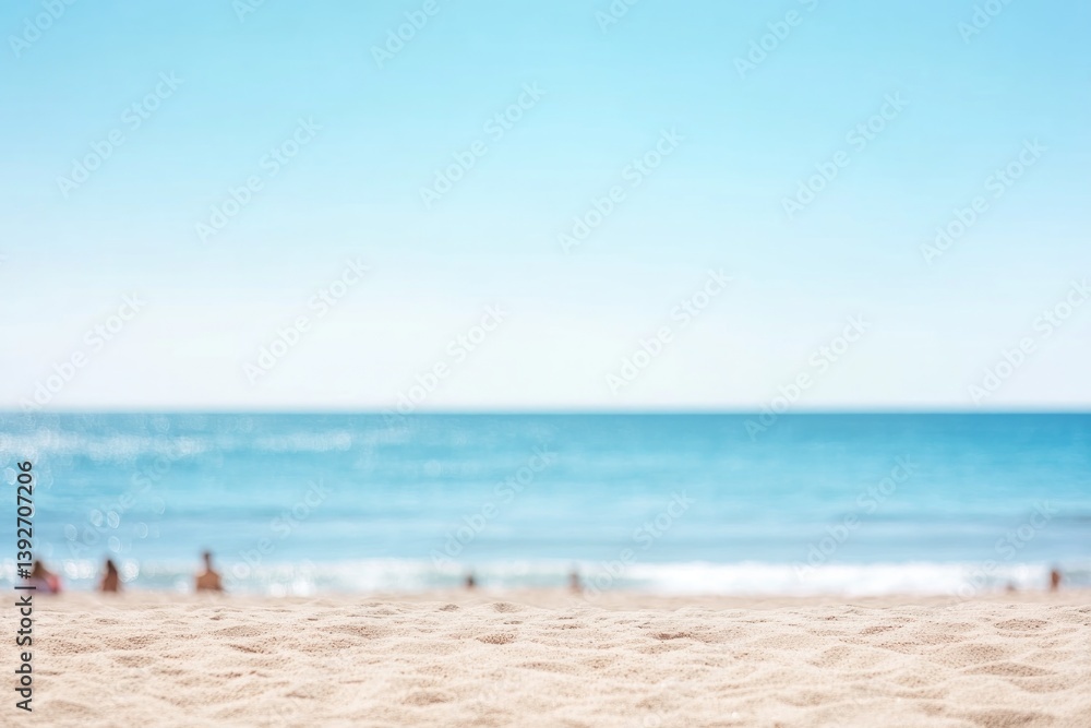 warm tranquil beach scene signals start of summer with blurred figures of people in background warm tranquil beach scene signals start of summer with blurred figures of people in background