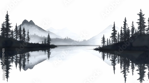 drawing of lake illustration