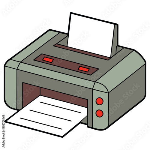 Office Printer with Paper, Cartoon on Transparent Background