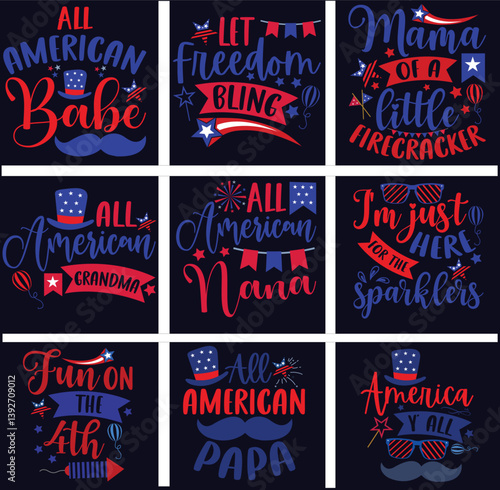 Patriotic 4th of July Bundle All American Family Quotes  Independence Day Sublimation Designs
