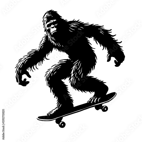 b Bigfoot Riding Skateboard Silhouette Vector Illustration