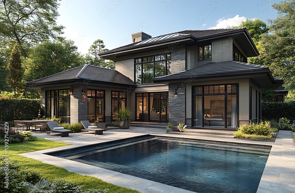 Fototapeta premium Luxury Modern Home Architectural Design with Pool