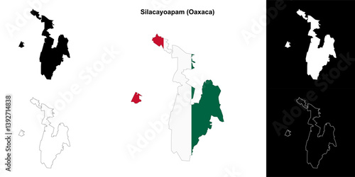 Silacayoapam municipality (Oaxaca) outline map set