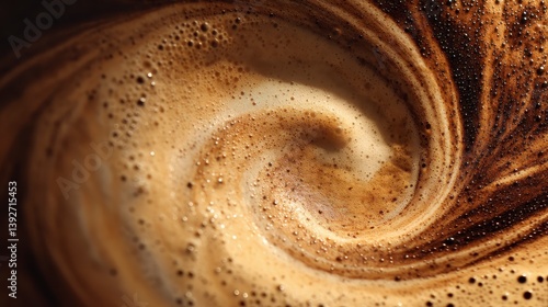 Swirling Coffee: An artistic, close-up view of a swirl of rich, frothy coffee, inviting you to savor the perfect morning. 
