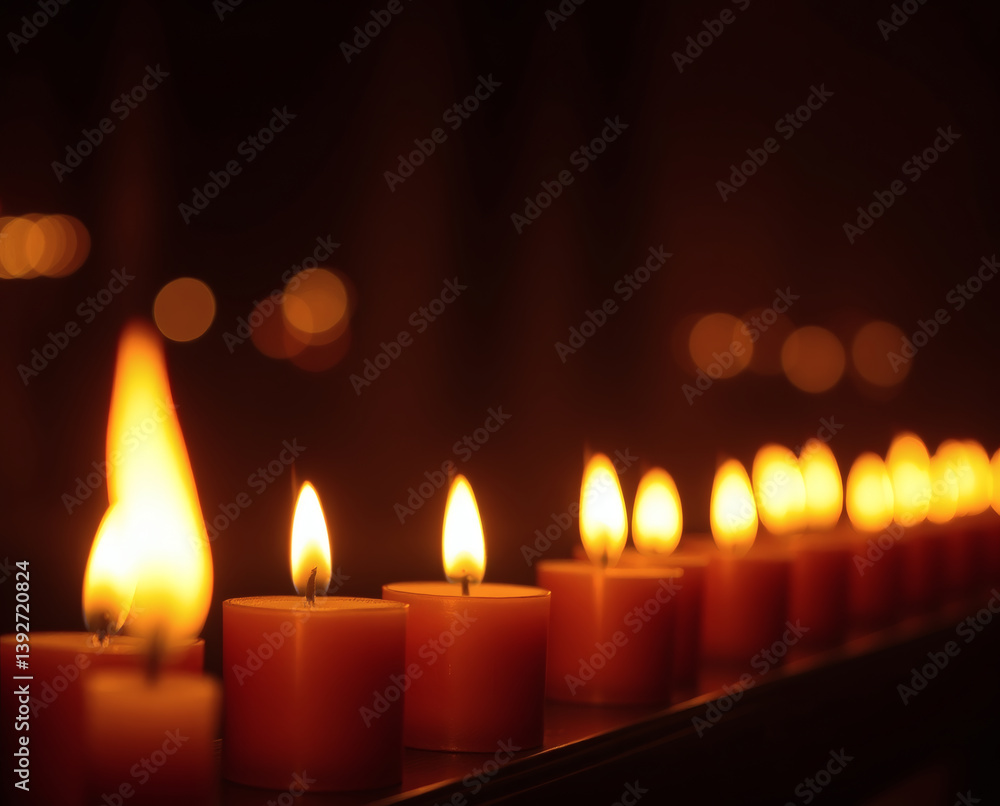 Soft flames dance in a tranquil setting as evening shadows embrace countless glowing candles Soft flames dance in a tranquil setting as evening shadows embrace countless glowing candles