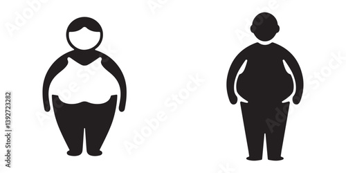 Collection of overweight people silhouette vector art illustration on a white background