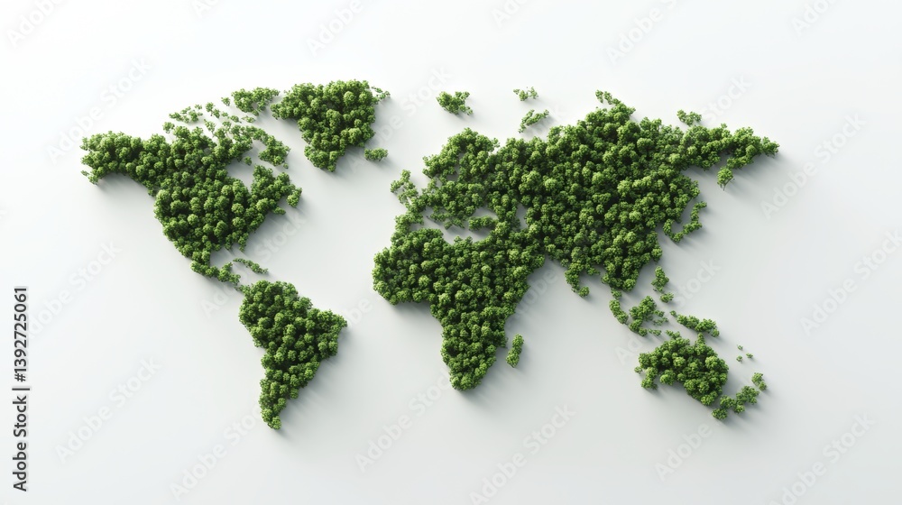 World map made of lush fresh green leaves World map made of lush fresh green leaves