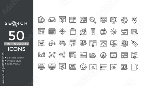 Search & SEO Line Icons Digital Marketing, Website Optimization, Analytics
