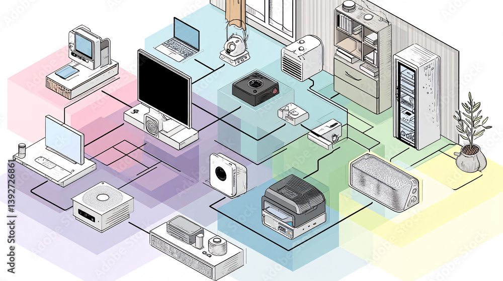 A central smart home system links together different devices using internet-connected technology. A central smart home system links together different devices using internet-connected technology.
