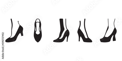 Set of women shoe silhouettes in vector art style on a white background