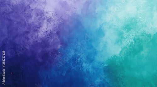 A textured gradient transitions from deep violet to vibrant turquoise, resembling a cloudy, atmospheric effect