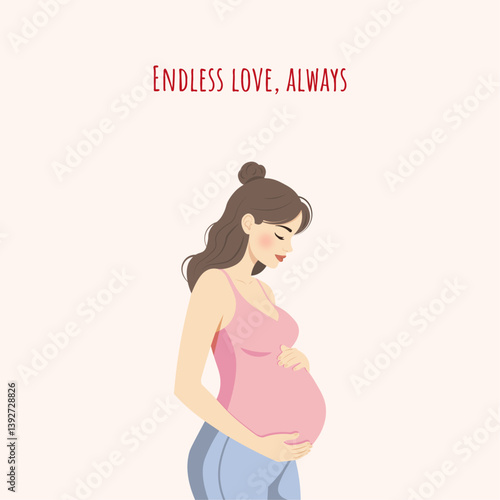 Pregnant woman, vector illustration for Mother’s Day. Banner, Greeting card.	