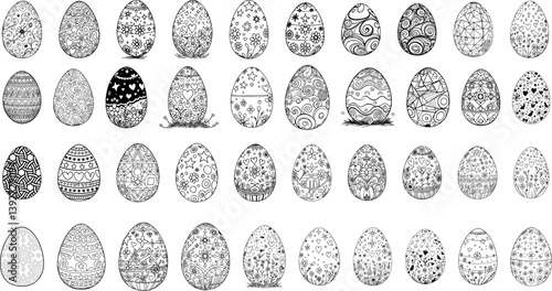 Easter Eggs Vector Set Collection for Coloring Page Activities – Spring Holiday Decorated Eggs for Easter Sunday, Paschal Celebration and Kids’ Coloring Fun