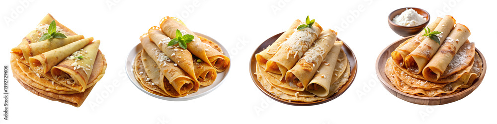 Thin crepes filled with coconut and jaggery on a transparent background. Thin crepes filled with coconut and jaggery on a transparent background.