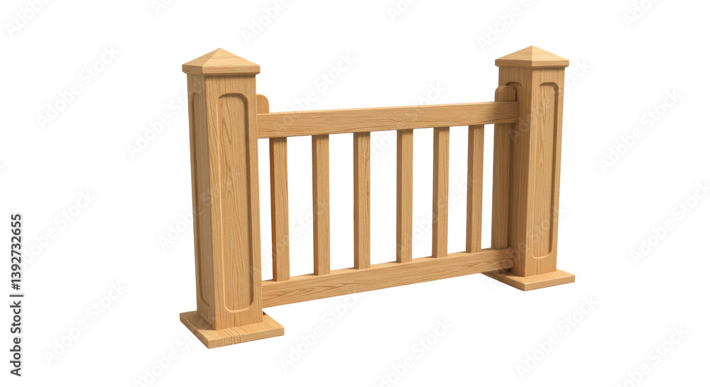 Isolated Wooden Fence Section with Posts Isolated Wooden Fence Section with Posts