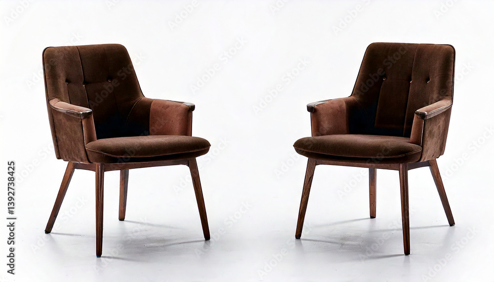 Elegant Pair of Brown Upholstered Chairs in Minimalist Modern Design Elegant Pair of Brown Upholstered Chairs in Minimalist Modern Design