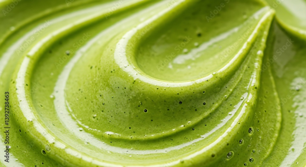 Obraz premium Close-Up of Green Tea Ice Cream: Smooth Matcha Swirl and Refreshing Flavor