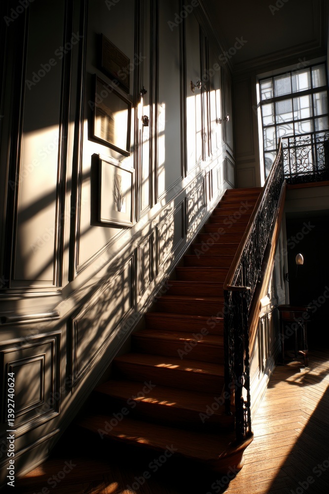 Obraz premium Elegant Minimalist Staircase in Warm Morning Light