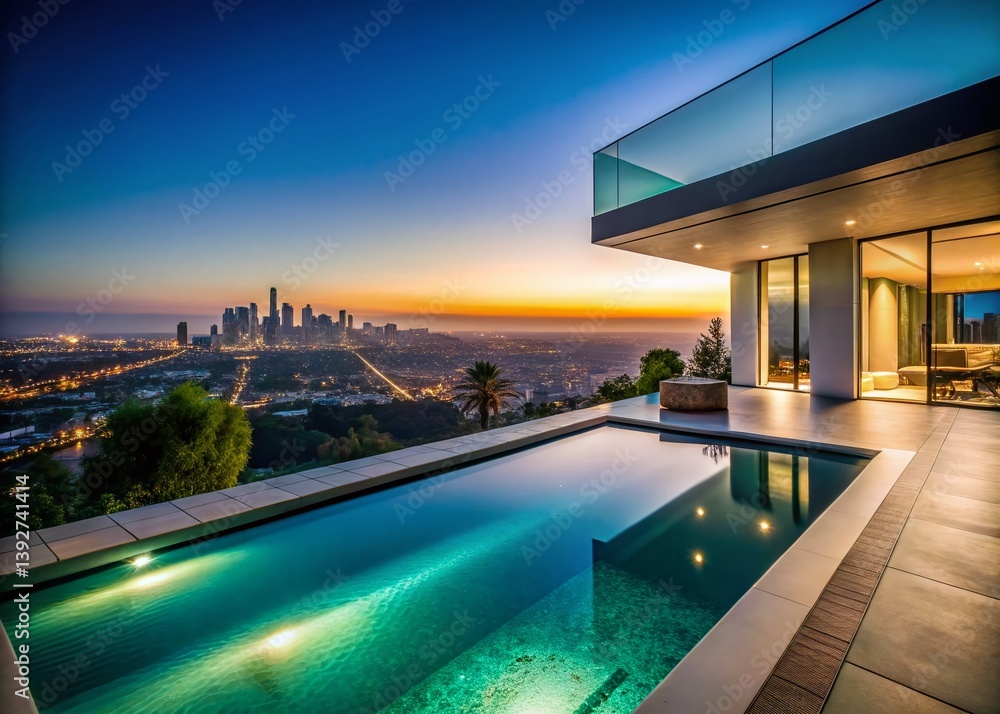Fototapeta premium Stunning Urban Oasis A Modern Luxury Home with Infinity Pool Captured in Exquisite Detail