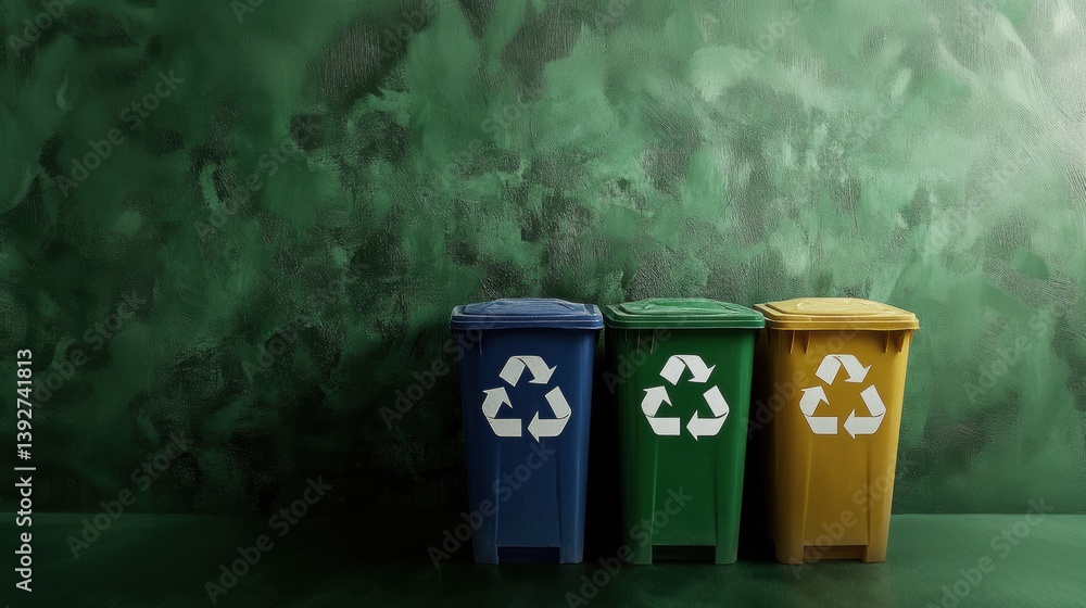 Recycling symbol on recycling bin. Environment conservation concept.