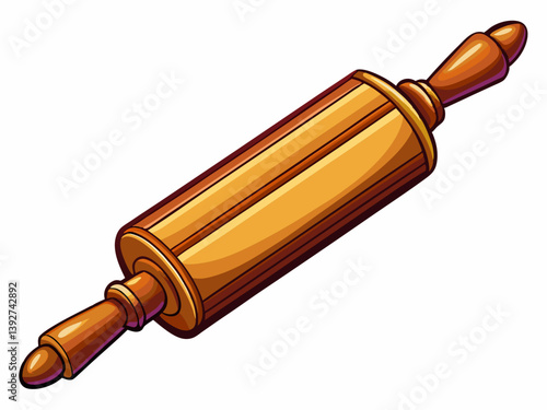 A vector illustration of a classic wooden rolling pin with smooth handles, isolated on a white background, highly detailed