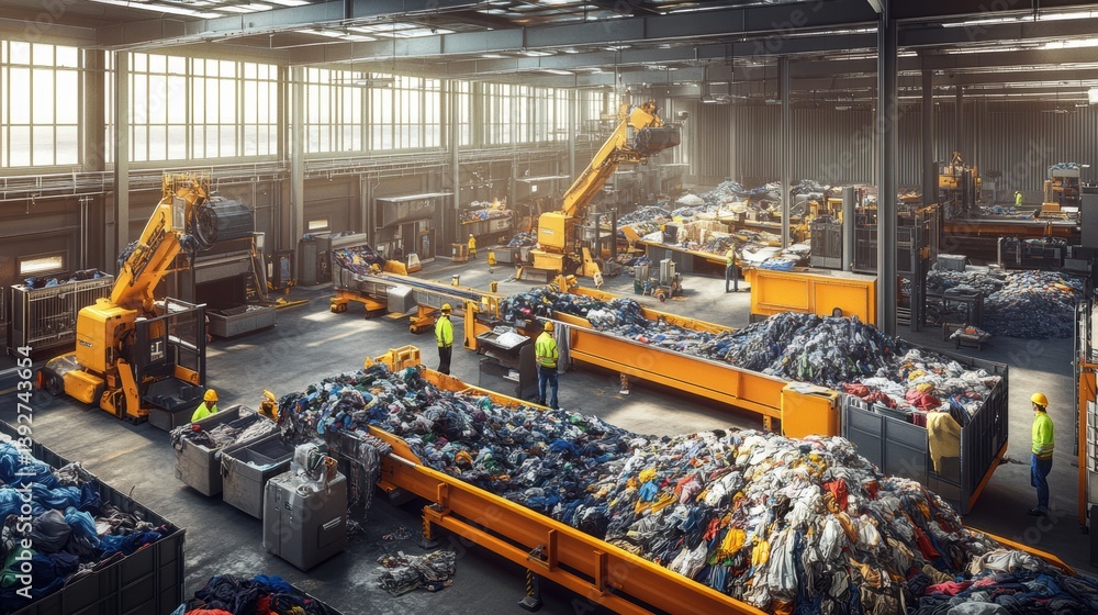 Recycling center facility with recyclable waste.