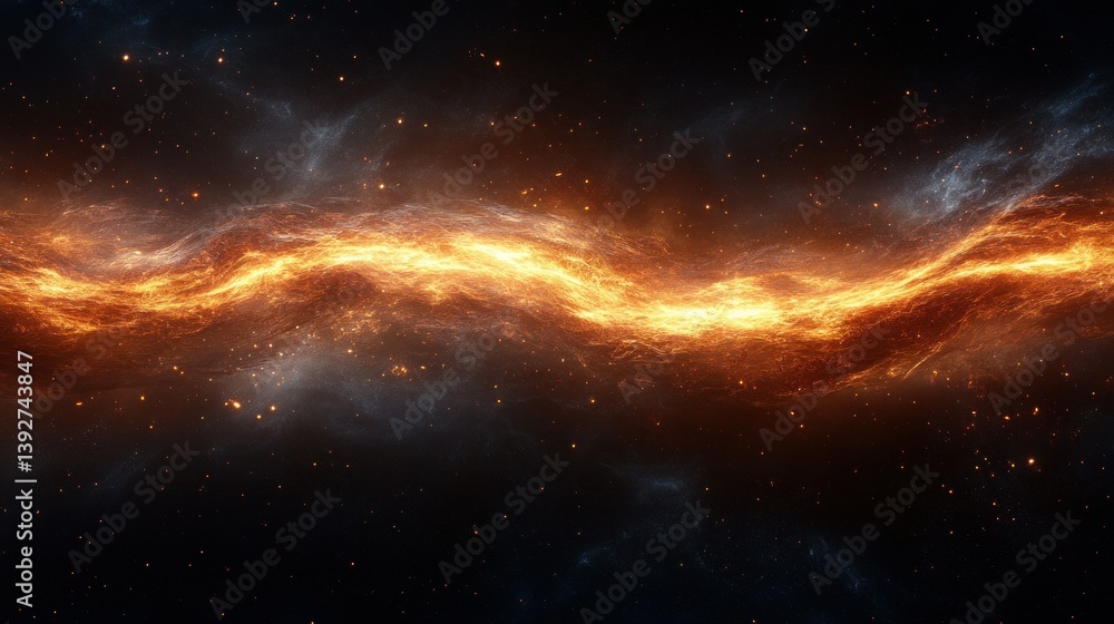 Fototapeta premium Fiery cosmic river flowing through nebula.