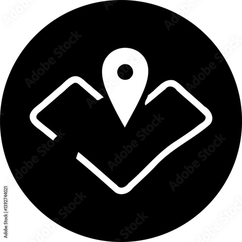 Minimalist vector illustration depicting a location pinpoint over a simplified map area