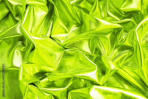 Obraz na płótnie Light green yellow lime abstract shiny fabric background. Bright vivid color. Shine sparkle glitter liquid fluid metal metallic foil. Fold ripple drapery. Design. Luxury style beauty glamour festive. w salonie