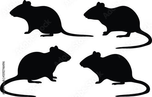 Rat silhouette vector,Mouse icon collection 