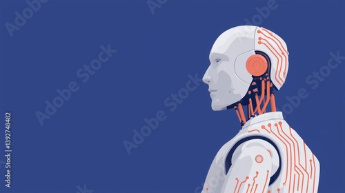 Innovative humanoid robot design showcasing advanced technology and artificial intelligence elements in a futuristic setting, cartoon illustration.