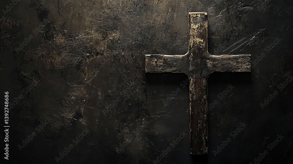 Dark wooden cross on black background christian symbol jesus christ religion faith spiritual easter good friday Dark wooden cross on black background christian symbol jesus christ religion faith spiritual easter good friday