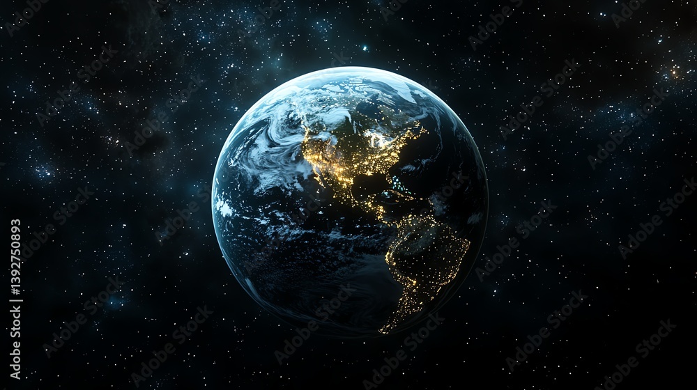 Fototapeta premium Space perspective of Earth at night