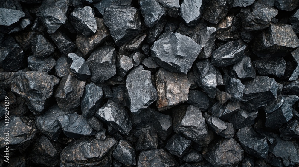Dark, textured pile of jagged, gray rocks filling the frame. A rough, mineral-rich surface with subtle light reflections Dark, textured pile of jagged, gray rocks filling the frame. A rough, mineral-rich surface with subtle light reflections