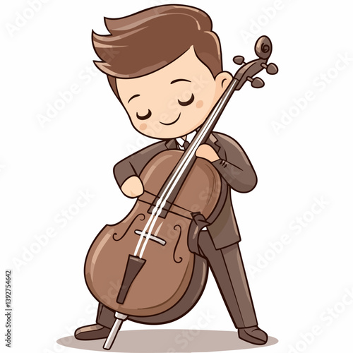 Cellist - Vector icon, isolated on white background  -  