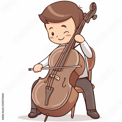 Cellist - Vector icon, isolated on white background  -  
