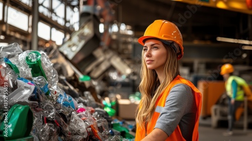 Obraz na płótnie Worker working in recycling center with recyclable waste. w salonie