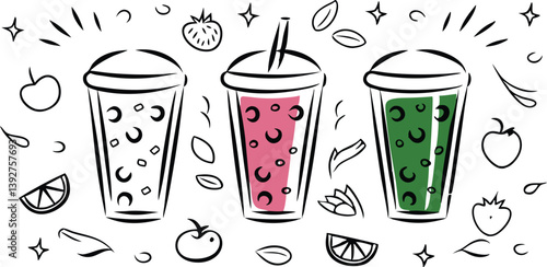 Refreshing Fruit Smoothies Strawberry, Mixed Berry, and Green Detox Drinks
