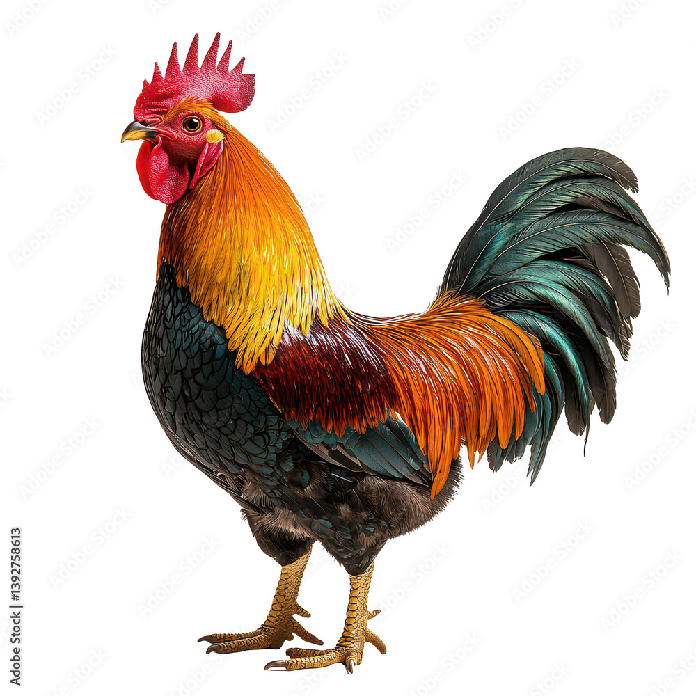 Fototapeta premium Bold rooster strutting on a isolated on transparent background