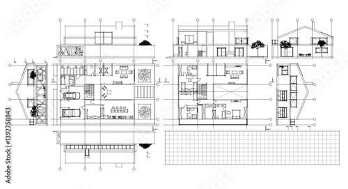 house draft floor plans facades sections