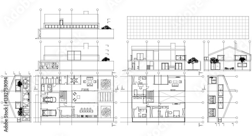 house draft floor plans facades sections