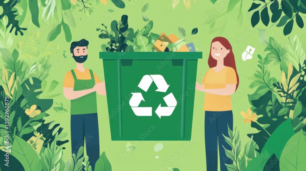 Recycling symbol on recycling bin. Environment conservation concept.