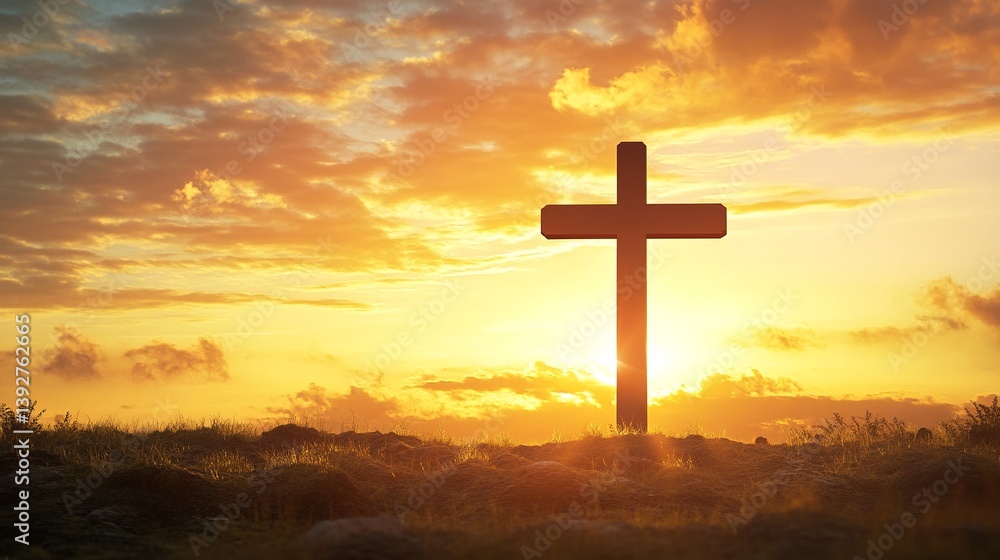Christian cross at sunset background religious symbol of faith hope and love crucifixion of jesus christ Christian cross at sunset background religious symbol of faith hope and love crucifixion of jesus christ