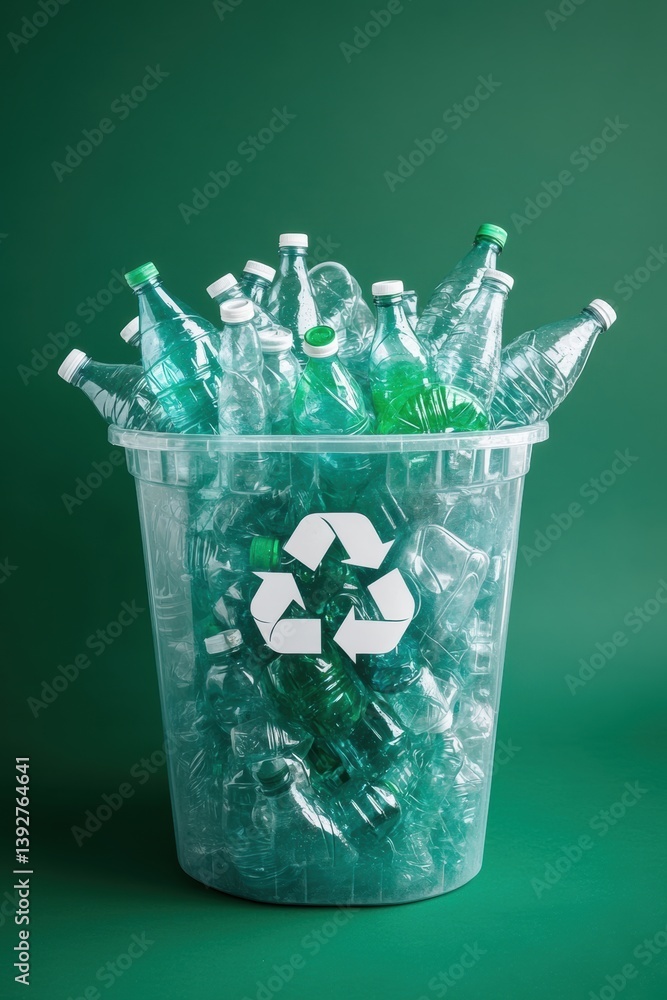 Recycling symbol on recycling bin for bottle plastic glass recycling. Environment conservation concept.