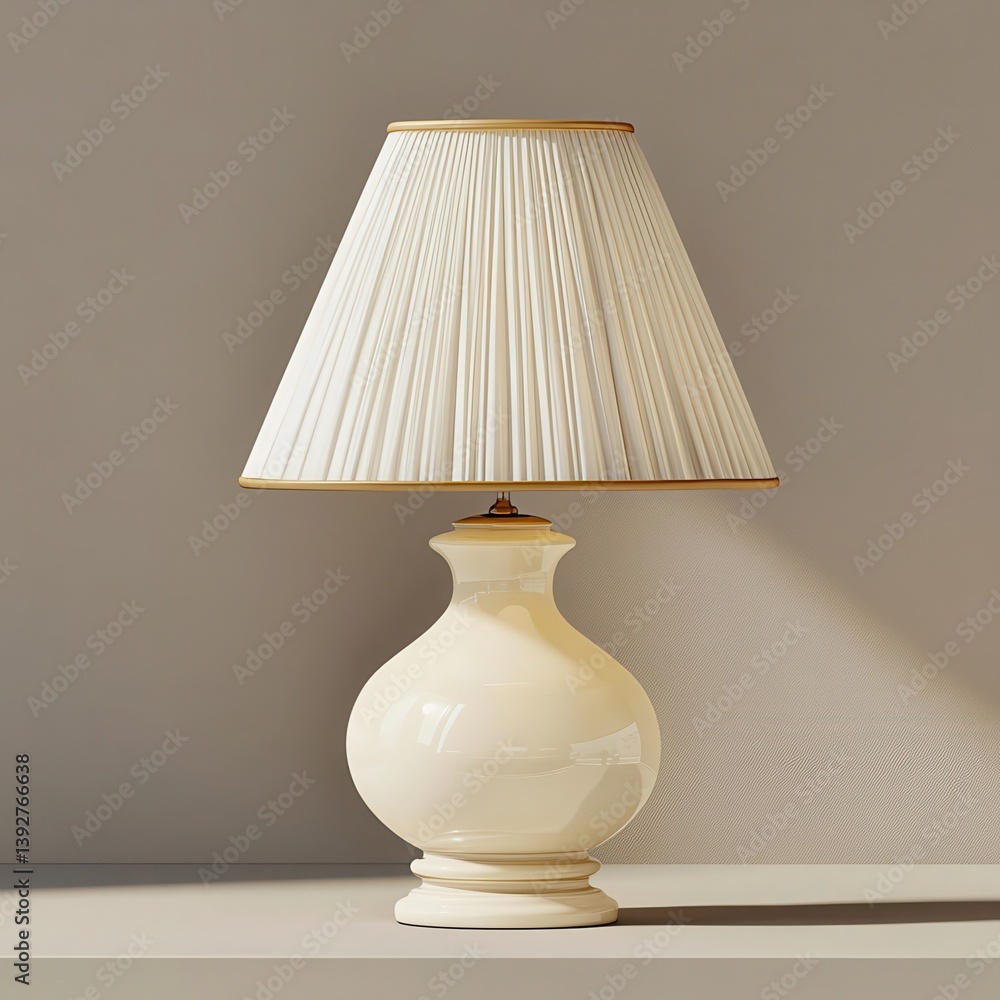Blank mockup of a traditional table lamp with a porcelain base and pleated fabric lampshade banner mockup advertising blank business display template. Blank mockup of a traditional table lamp with a porcelain base and pleated fabric lampshade banner mockup advertising blank business display template.