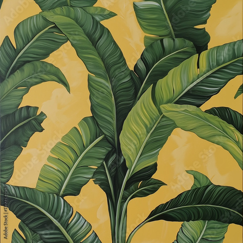 Wallpaper Mural banana leaves on yellow background illustration Torontodigital.ca