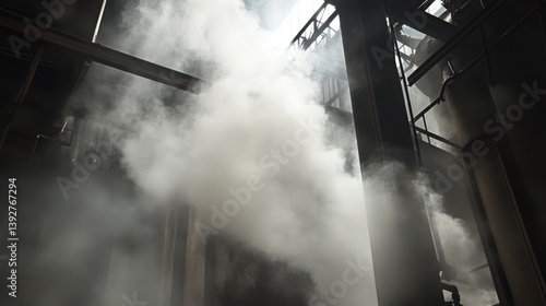 Obraz na płótnie Interior view of industrial factory plant with smoke steam w salonie